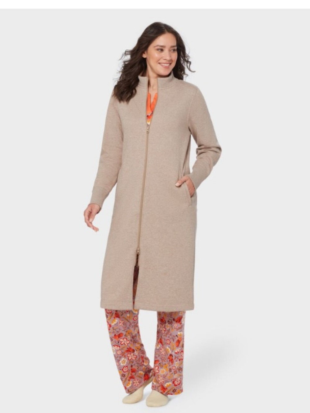 Women's Souped-Up Fleece Zip Up Robe in Oatmeal Heather